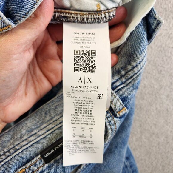 Armani Exchange Jeans Mens 31X30 Blue J16 Straight Distressed Slim Fit AX - Picture 9 of 16